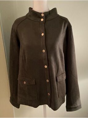 Isaac Mizrahi Olive Green Faux Suede  Snap-Front Utility Jacket 20W